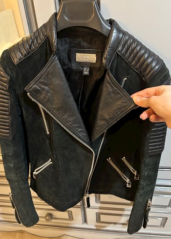 Siyah Deri Biker Ceket Kadın - Görsel 4