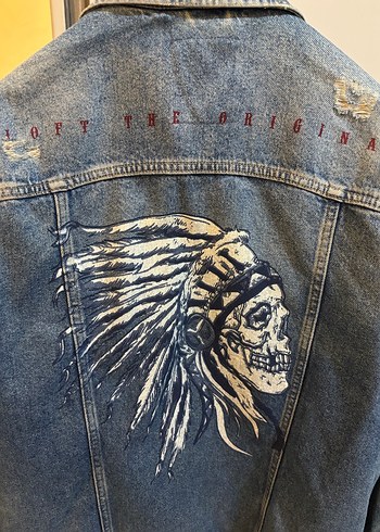 Erkek Vintage Mavi Baskılı Denim Ceket - Görsel 3