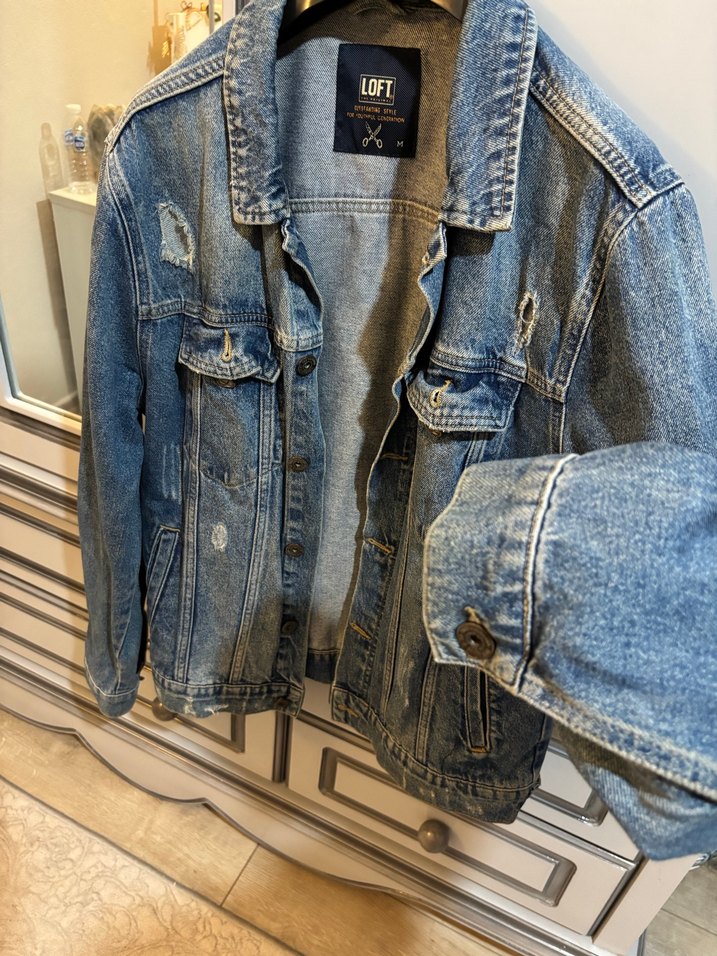 Erkek Vintage Mavi Baskılı Denim Ceket - Görsel 5