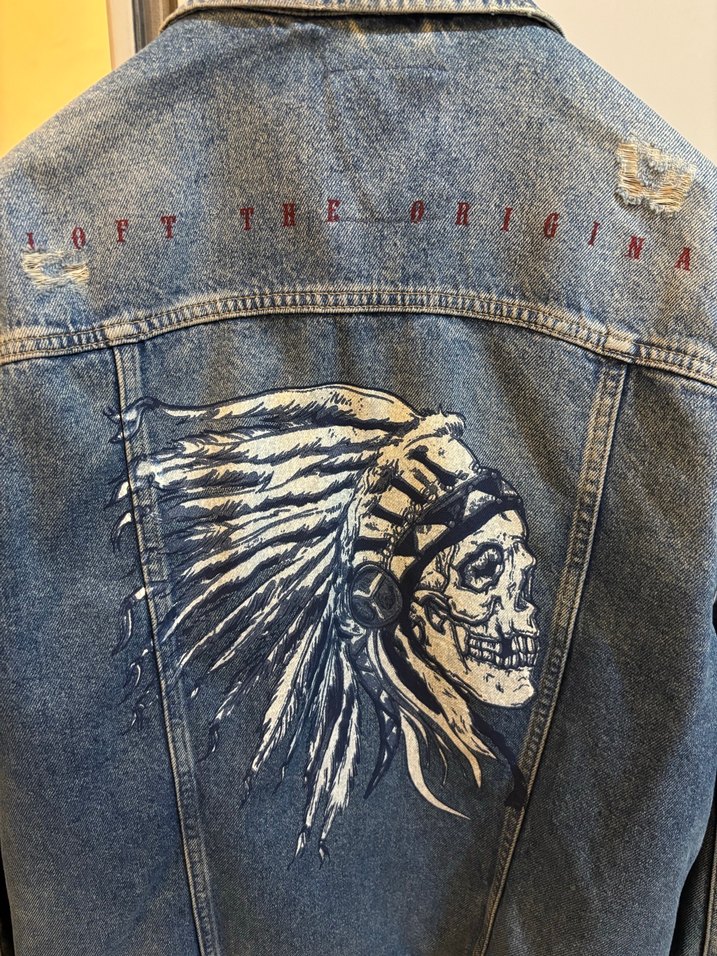 Erkek Vintage Mavi Baskılı Denim Ceket - Görsel 3