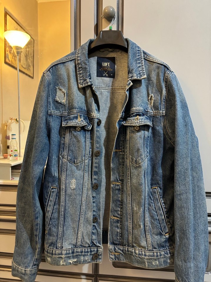 Erkek Vintage Mavi Baskılı Denim Ceket - Görsel 2
