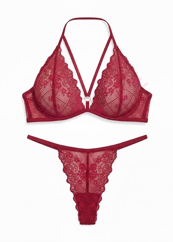 Bordo Çiçek Desenli Bohem Dantel Sütyen - Görsel 3