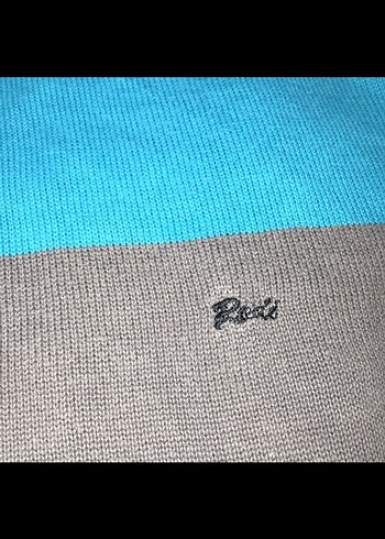 Gri Mavi Çizgili Erkek Triko Kazak - Görsel 2