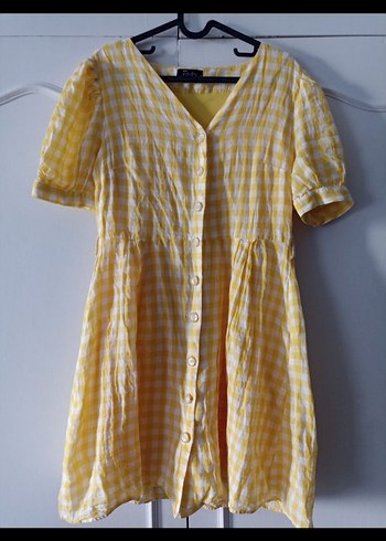 LC Waikiki sarı ekoseli Midi Elbise, V Yaka - Görsel 2