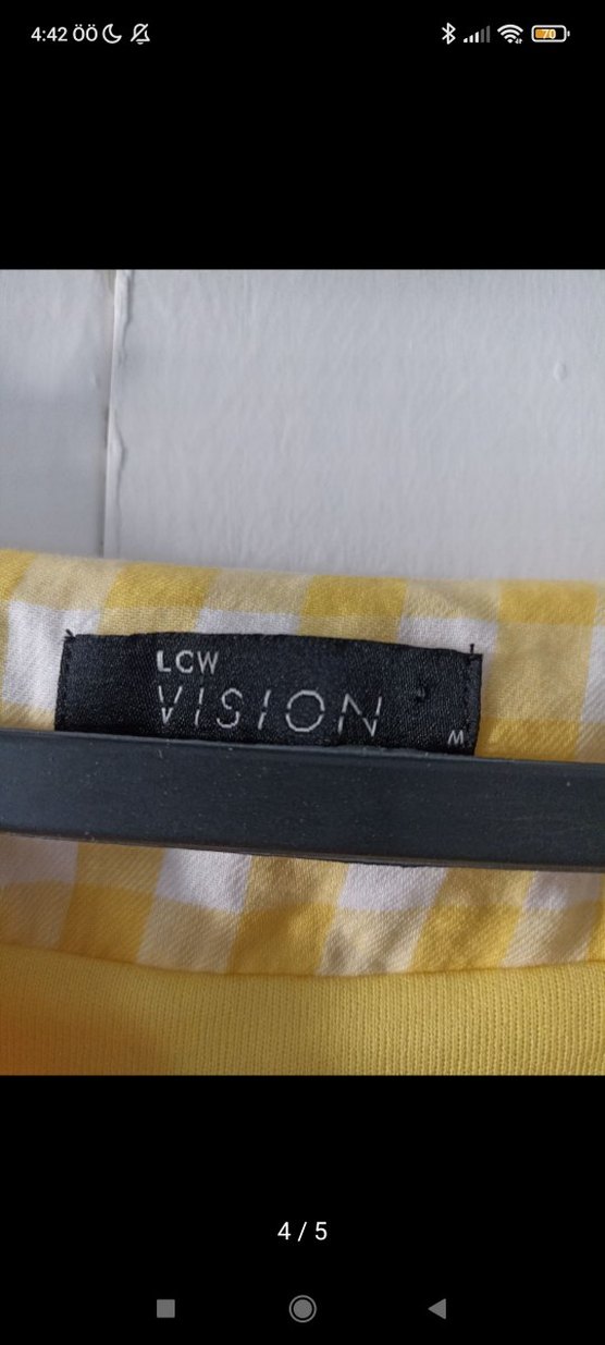 LC Waikiki sarı ekoseli Midi Elbise, V Yaka - Görsel 4