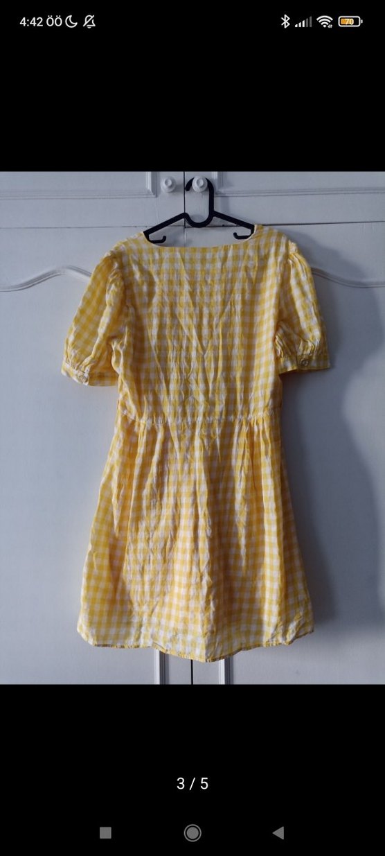 LC Waikiki sarı ekoseli Midi Elbise, V Yaka - Görsel 3