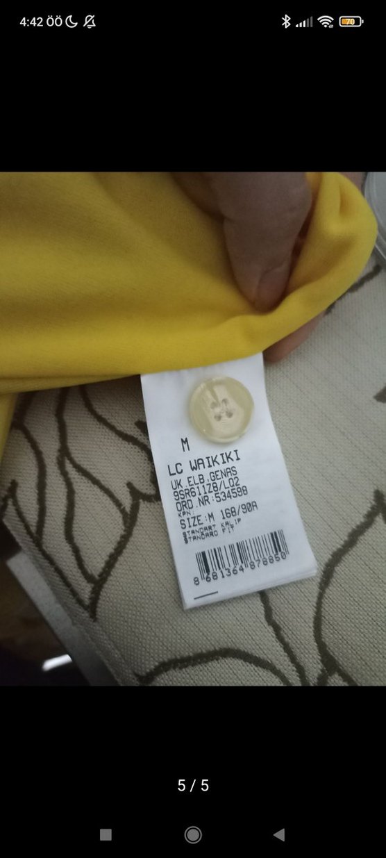LC Waikiki sarı ekoseli Midi Elbise, V Yaka - Görsel 5