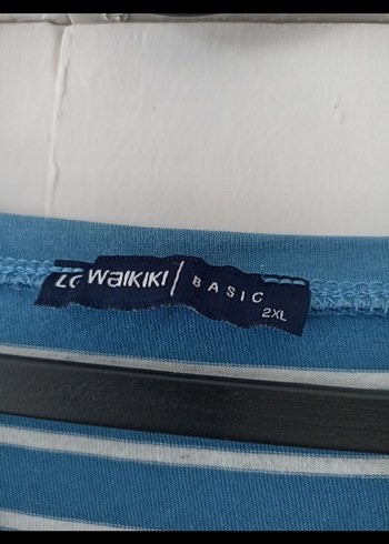 LC WAİKİKİ Mavi Beyaz Çizgili V Yaka Kadın Tişört - Görsel 2