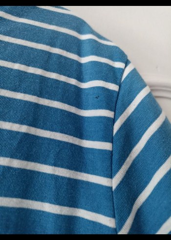 LC WAİKİKİ Mavi Beyaz Çizgili V Yaka Kadın Tişört - Görsel 3