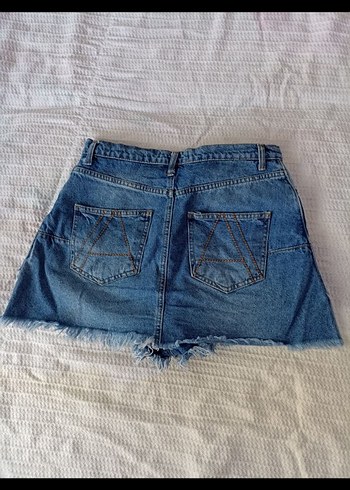Kadın Mavi Denim Mini Şort önü şort, arkası etek - Görsel 2