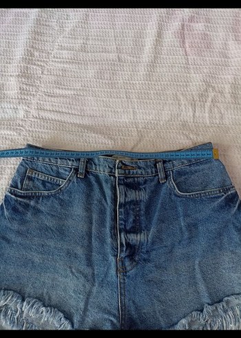 Kadın Mavi Denim Mini Şort önü şort, arkası etek - Görsel 3