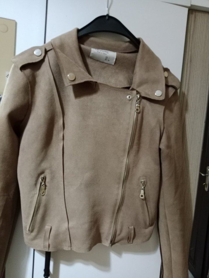 Bej Süet Kadın Deri Ceket - Görsel 2