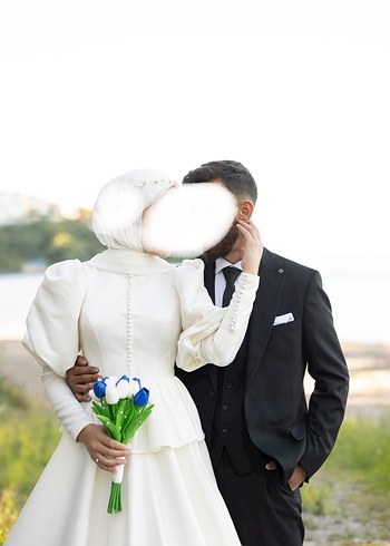 Uzun Kollu Midi Beyaz Söz/ Nişan  Elbisesi - Görsel 2