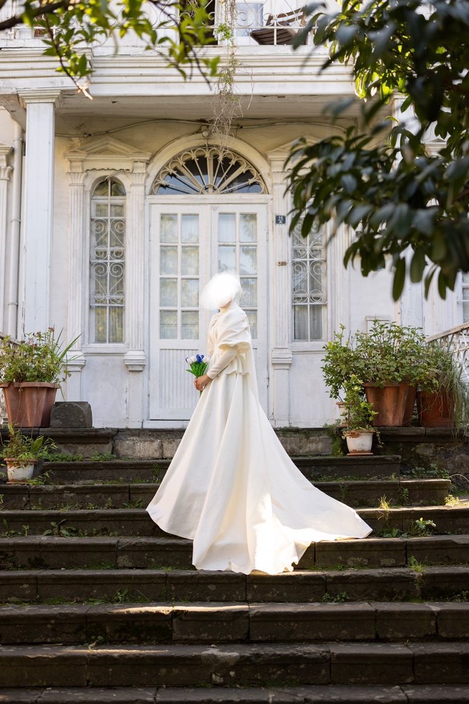 Uzun Kollu Midi Beyaz Söz/ Nişan  Elbisesi - Görsel 4