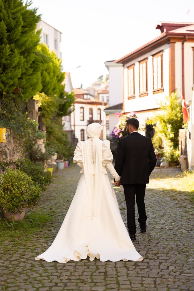 Uzun Kollu Midi Beyaz Söz/ Nişan  Elbisesi - Görsel 5