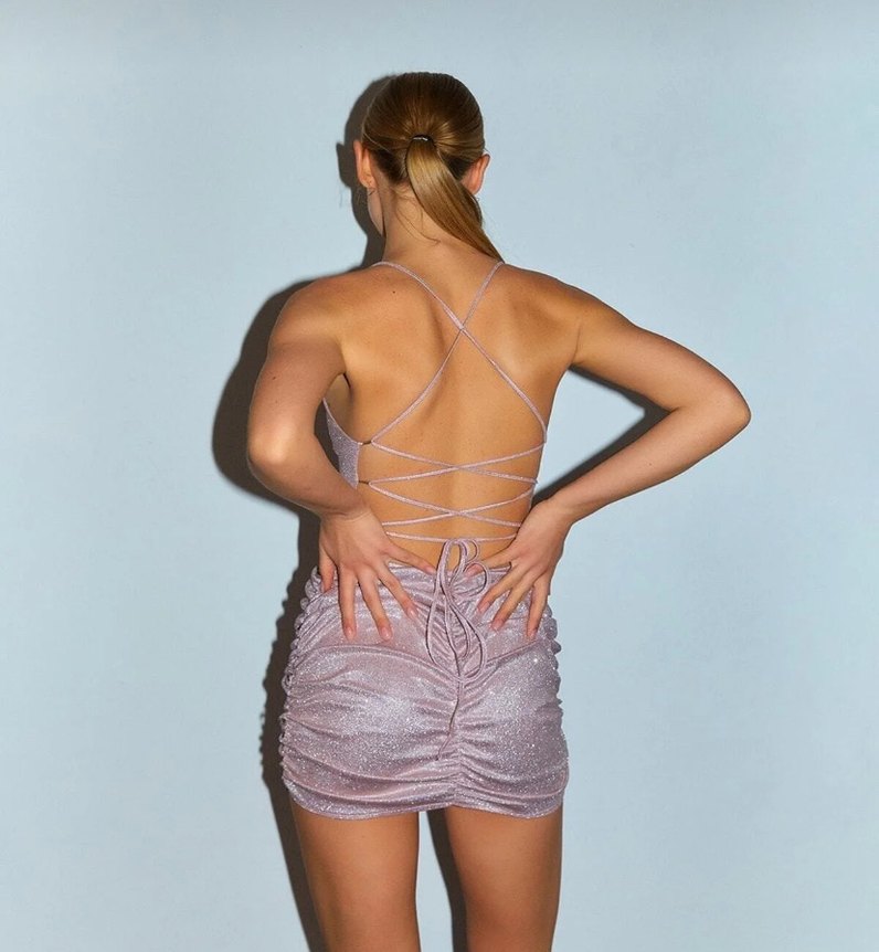 Pembe Drapeli Mini Abiye Elbise - Görsel 3