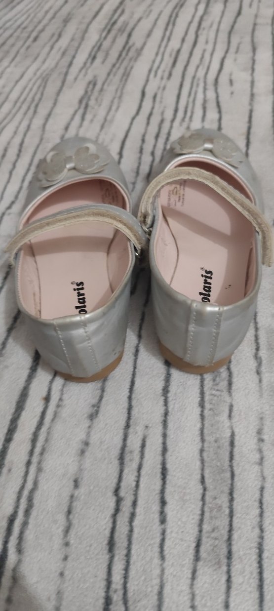 Kız Çocuk Gri Çiçekli Tokalı Babet - Görsel 4