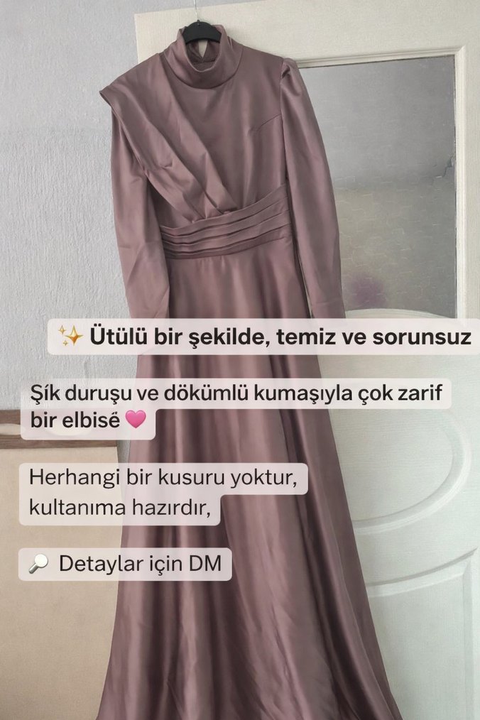 Kadın Uzun Bej Drapeli Elbise 42 beden - Görsel 3