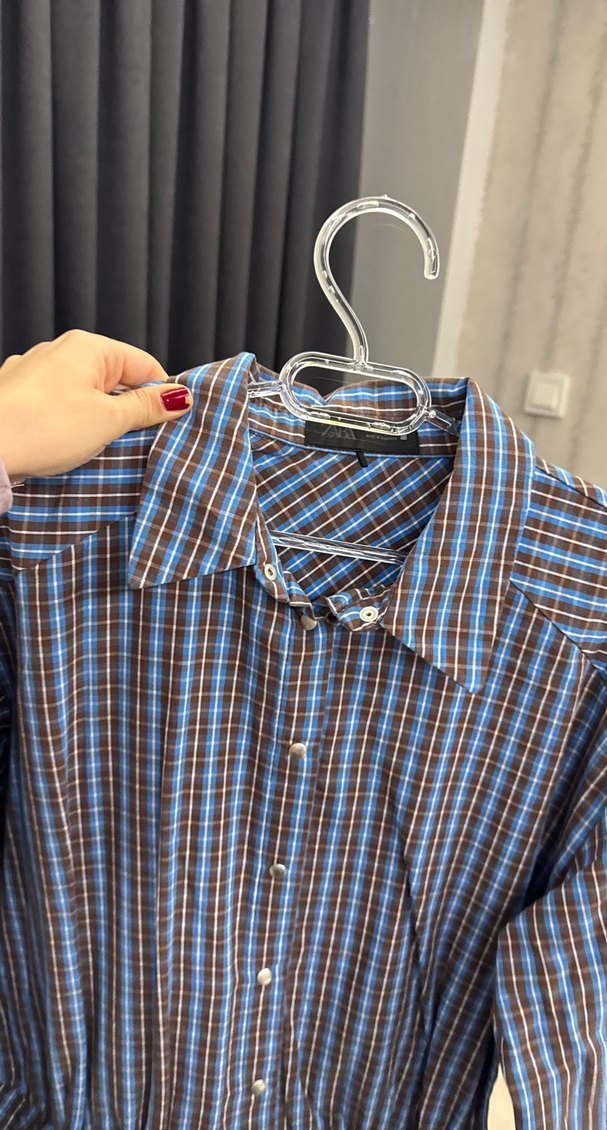 Zara Yeni Sezon Mavi Ekose Gömlek Elbise — görsel 7/10