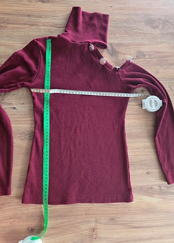 Düğmeli Bordo Kadın Boğazlı Bady - Görsel 4