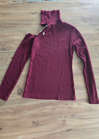 Düğmeli Bordo Kadın Boğazlı Bady - Görsel 3