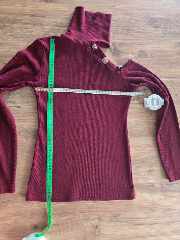 Düğmeli Bordo Kadın Boğazlı Bady - Görsel 4