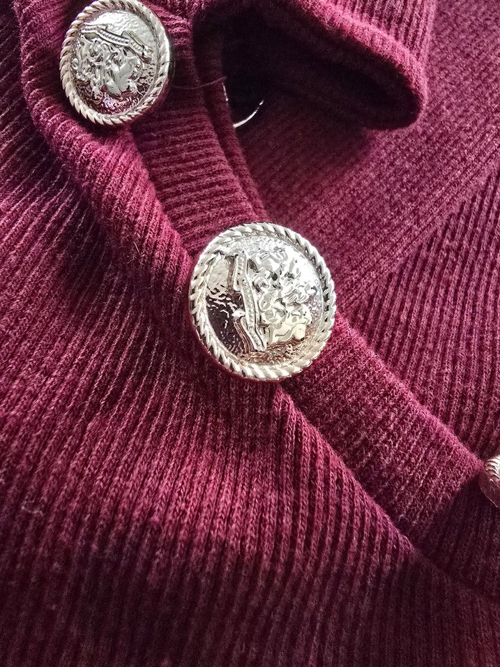 Düğmeli Bordo Kadın Boğazlı Bady - Görsel 5