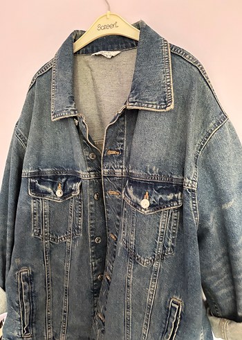 Düğmeli mavi kot ceket - Görsel 3