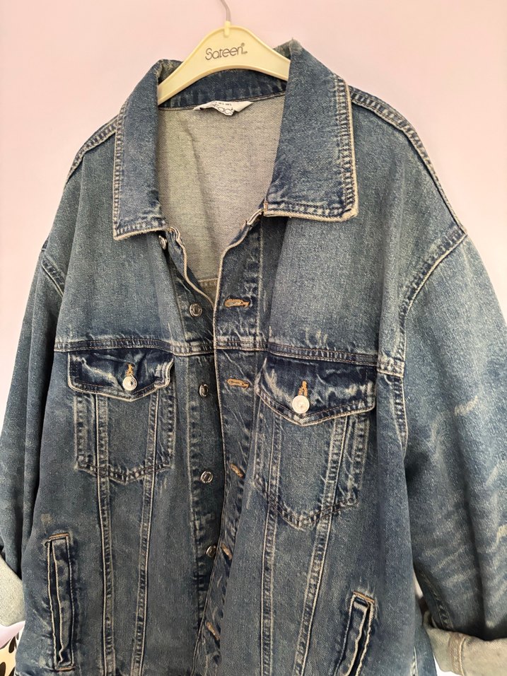 Düğmeli mavi kot ceket - Görsel 3