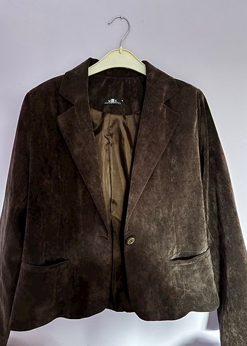 Kahverengi Süet Düğmeli Kadın Blazer - Görsel 4