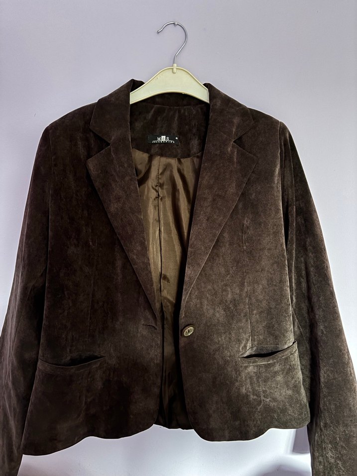 Kahverengi Süet Düğmeli Kadın Blazer - Görsel 4