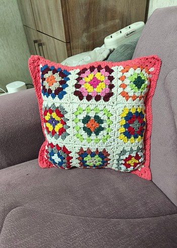 Renkli Bohem Desenli Örgü Kırlent kılıfı - Görsel 2