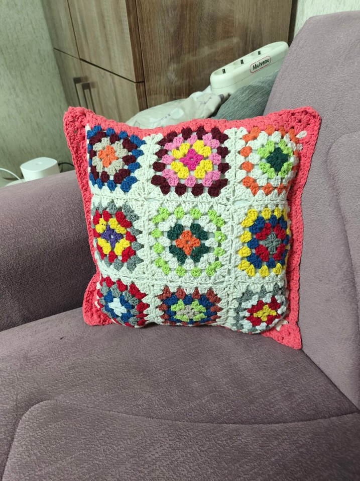 Renkli Bohem Desenli Örgü Kırlent kılıfı - Görsel 2