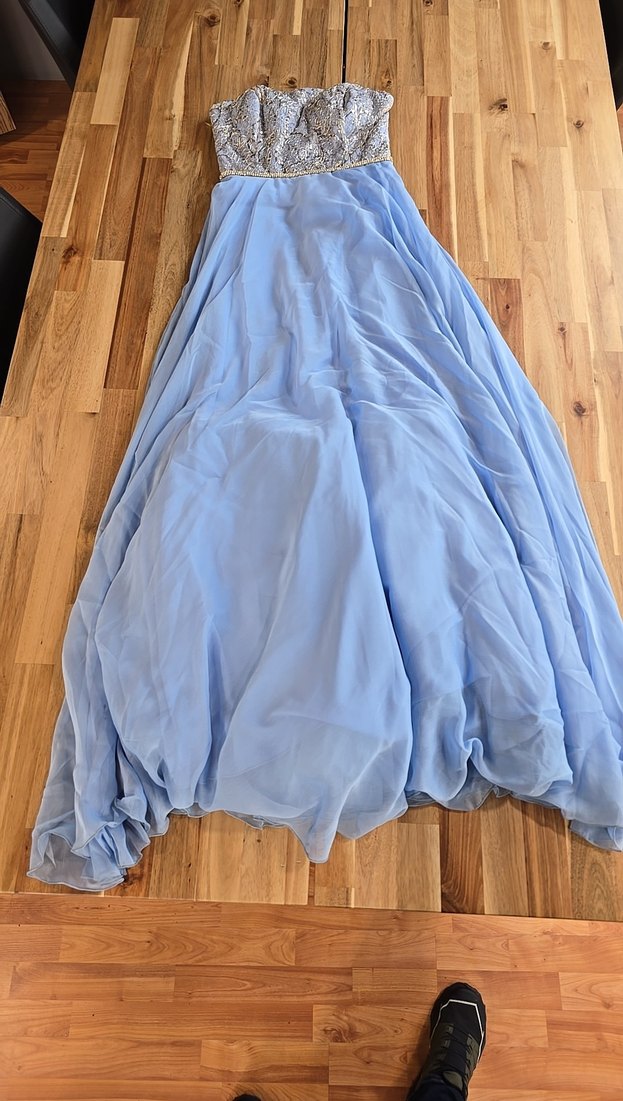 Mavi Bohem Kayık Yaka Uzun Abiye Elbise - Görsel 2