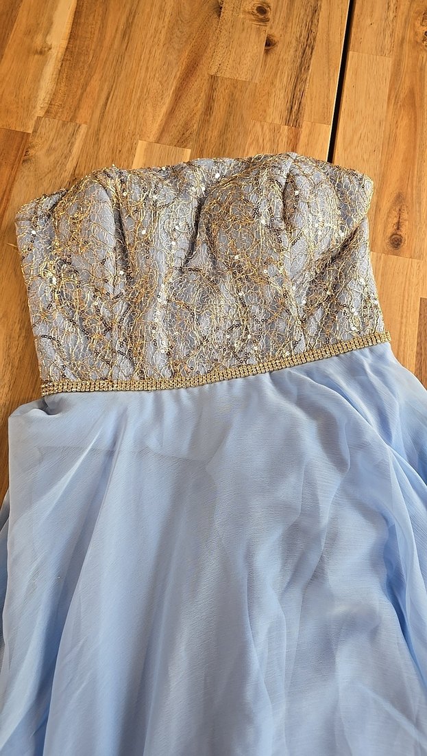 Mavi Bohem Kayık Yaka Uzun Abiye Elbise - Görsel 3