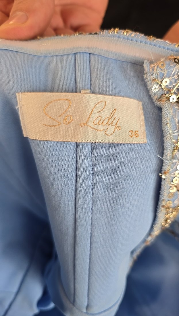 Mavi Bohem Kayık Yaka Uzun Abiye Elbise - Görsel 5