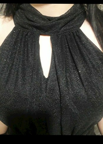 kısa Siyah Drapeli Kadın Abiye Elbise - Görsel 4