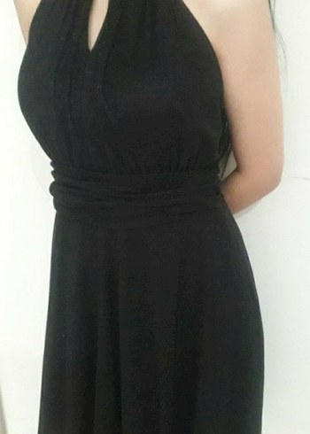 kısa Siyah Drapeli Kadın Abiye Elbise - Görsel 2