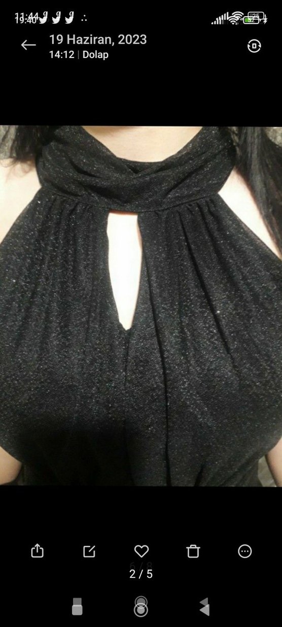 kısa Siyah Drapeli Kadın Abiye Elbise - Görsel 4