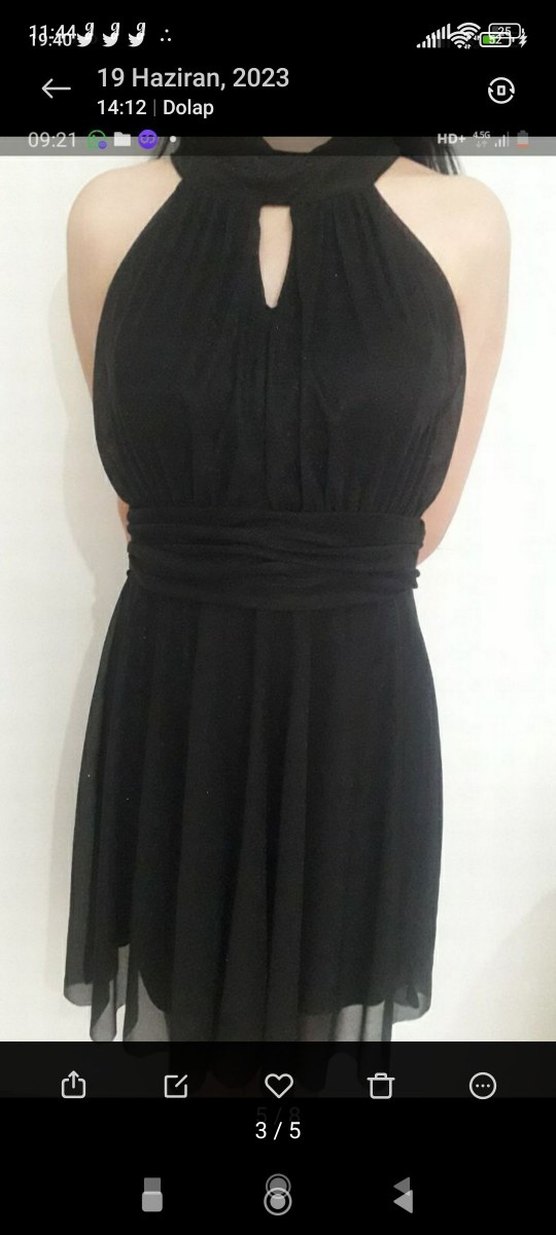 kısa Siyah Drapeli Kadın Abiye Elbise - Görsel 3