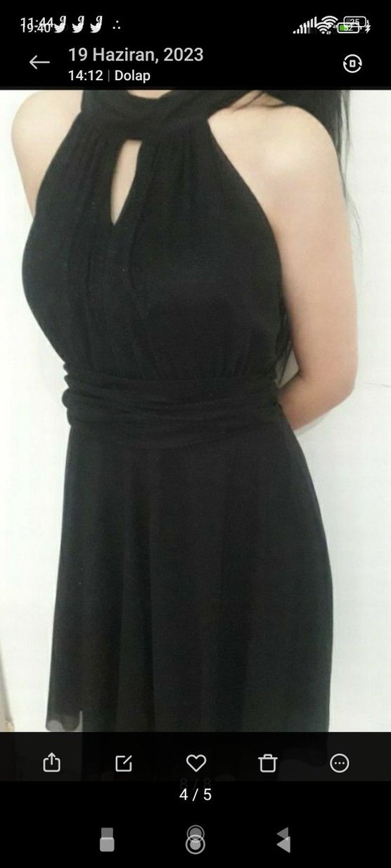 kısa Siyah Drapeli Kadın Abiye Elbise - Görsel 2