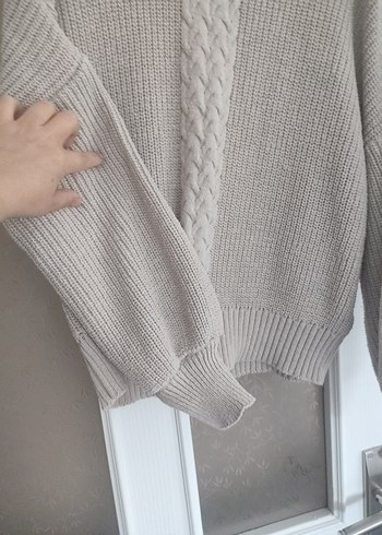 Bej Boğazlı Örgü Kadın Kazak - Görsel 2