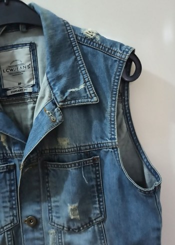 Düğmeli Kolsuz Mavi Denim Ceket - Görsel 2