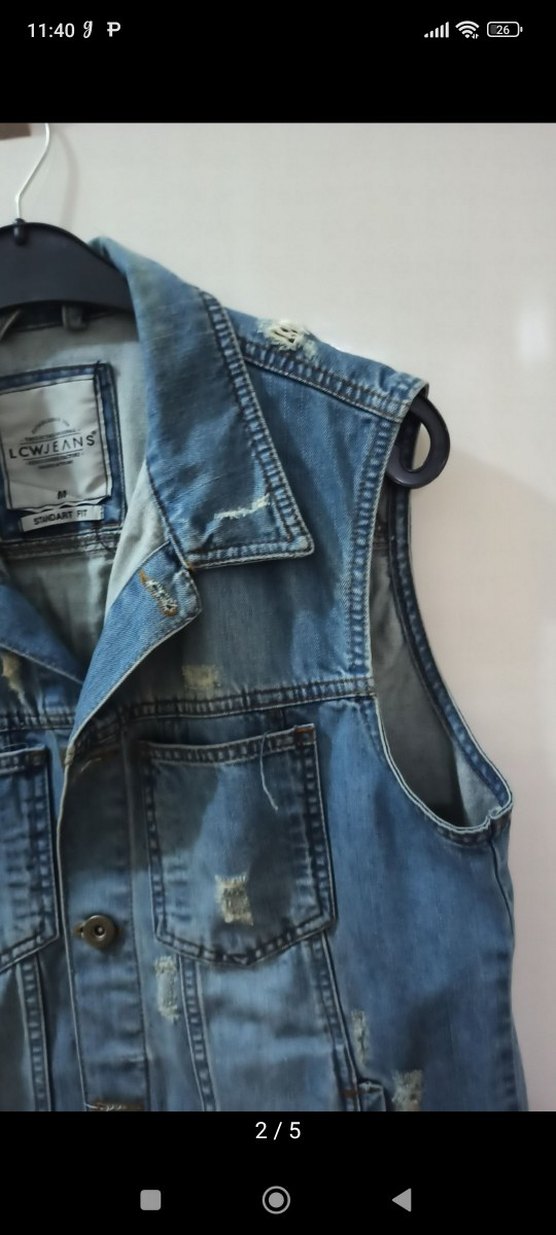 Düğmeli Kolsuz Mavi Denim Ceket - Görsel 2