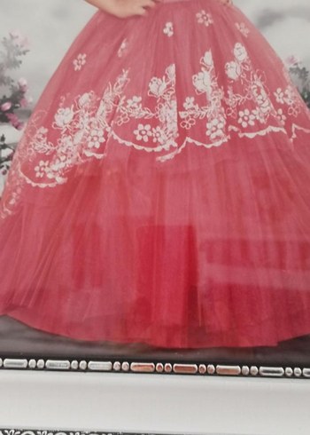 Pembe Dantel Nakışlı Uzun Abiye Elbise - Görsel 3