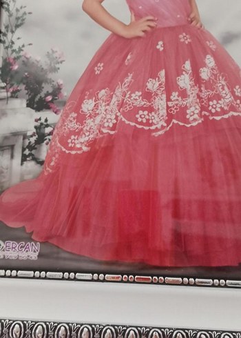 Pembe Dantel Nakışlı Uzun Abiye Elbise - Görsel 2