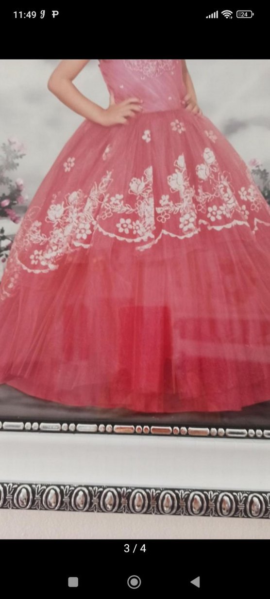 Pembe Dantel Nakışlı Uzun Abiye Elbise - Görsel 3