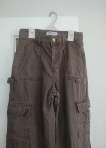 Kadın Kahverengi Keten Kemerli Bol Pantolon - Görsel 2