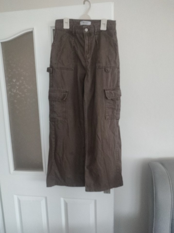 Kadın Kahverengi Keten Kemerli Bol Pantolon - Görsel 3