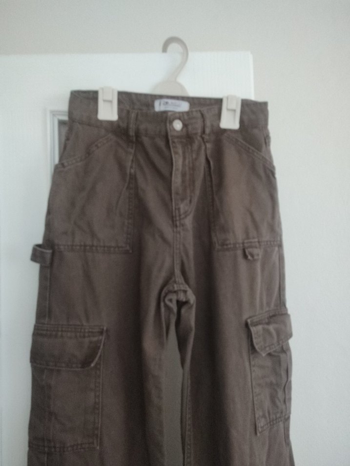 Kadın Kahverengi Keten Kemerli Bol Pantolon - Görsel 2